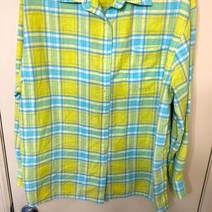 White Stag linen/cotton blend button down shirt top EUC